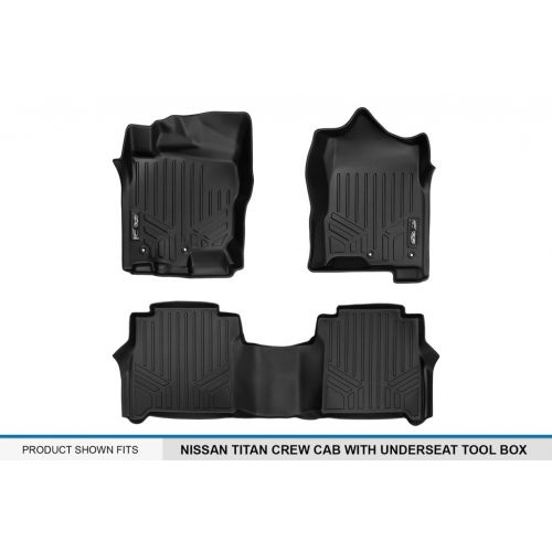  MAX LINER SMARTLINER Floor Mats 2 Row Liner Set Black for 2017-2018 Nissan Titan Crew Cab / 2016-2018 Titan XD Crew Cab (with Underseat Tool Box)