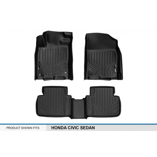  MAXLINER Floor Mats 2 Row Liner Set Black for 2016-2018 Honda Civic Sedan or Hatchback