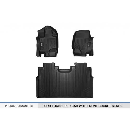  MAX LINER SMARTLINER Floor Mats 2 Row Liner Set Black for 2015-2018 Ford F-150 SuperCrew Cab with 1st Row Bucket Seats