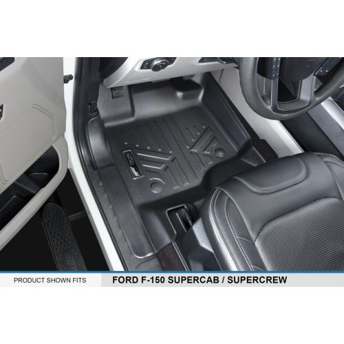  MAX LINER SMARTLINER Floor Mats 2 Row Liner Set Black for 2015-2018 Ford F-150 SuperCrew Cab with 1st Row Bucket Seats