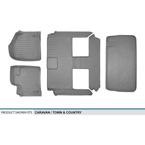  MAXLINER Floor Mats 3 Rows and Cargo Liner Behind 3rd Row Set Grey for 2008-2018 Caravan / Town & Country (Stown Go Only)
