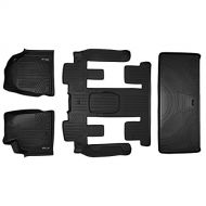 MAXLINER Floor Mats 3 Rows and Cargo Liner Behind 3rd Row Set Black for GMC Acadia/Saturn Outlook with 2nd Row Bucket Seats