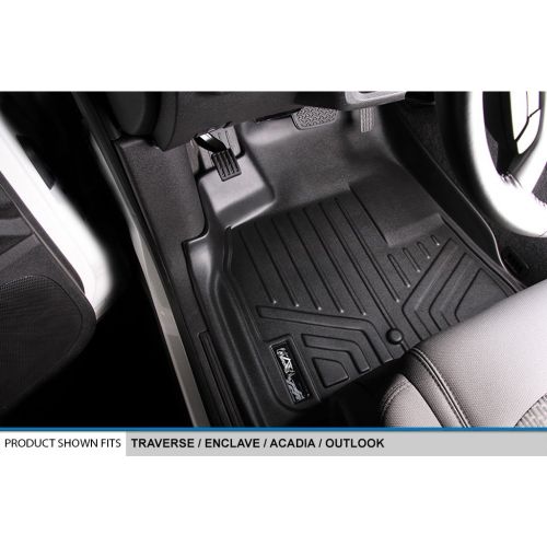  MAXLINER Floor Mats 3 Rows and Cargo Liner Behind 3rd Row Set Black for GMC Acadia/Saturn Outlook with 2nd Row Bucket Seats