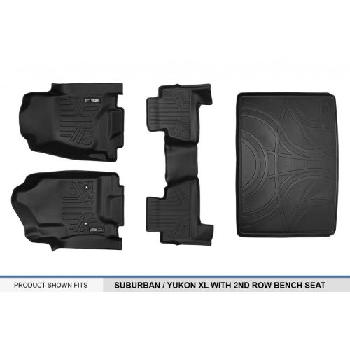  MAX LINER MAXLINER Floor Mats 2 Rows and Cargo Liner Behind 3rd Row Set Black for 2015-2018 Suburban / Yukon XL (with 2nd Row Bench Seat)