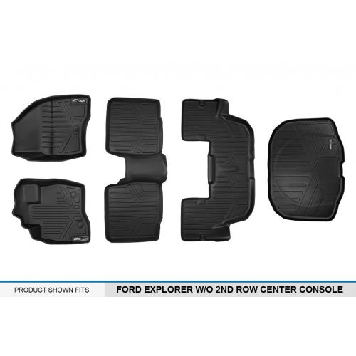  MAXLINER Floor Mats 3 Rows and Cargo Liner Set Black for 2017-2018 Ford Explorer Without 2nd Row Center Console