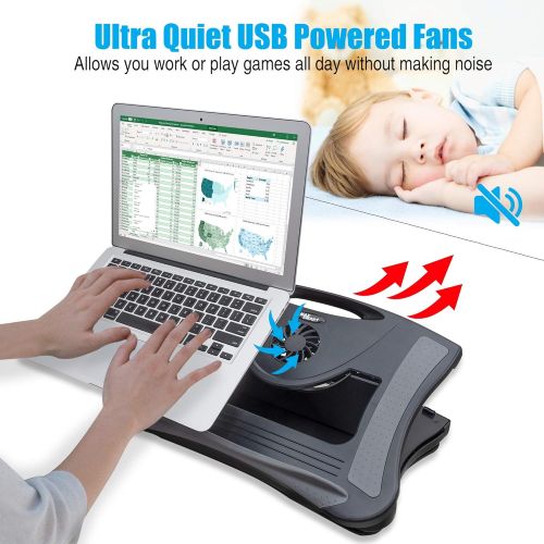  [아마존베스트]MAX SMART Laptop Lap Pad Laptop Stand with Attached Mouse Pad, Cushion and USB Cooling Fan, Non-Slip Heat Shield Tablet Computer Stand for Sturdy Work Station for Home, Office, Bed