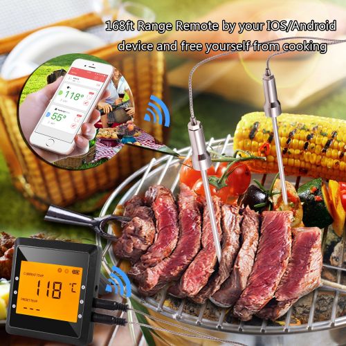  MAXAID Digital Meat Thermometer for Grilling, Bluetooth Wireless Cooking Thermometer with 6 Probes Ports, Dual Probes Kitchen Thermometer for BBQ Smoker Oven Grill, Instant-read Food ther