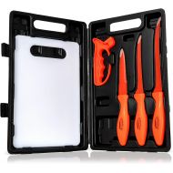 MAXAM Flex Fillet Fishing Cutlery Set with Sharpening Steel, Cutting Board and Durable Leymar Handles, 5-peice