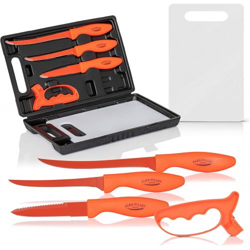  MAXAM Flex Fillet Fishing Cutlery Set with Sharpening Steel, Cutting Board and Durable Leymar Handles, 5-peice