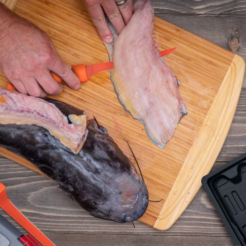  MAXAM Flex Fillet Fishing Cutlery Set with Sharpening Steel, Cutting Board and Durable Leymar Handles, 5-peice