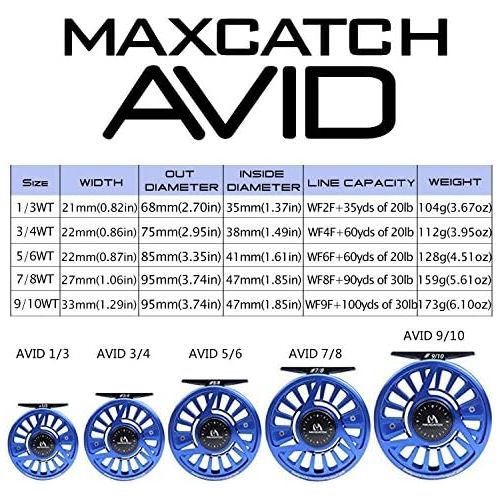  [아마존베스트]MAXIMUMCATCH Fly Reel Avid Series Fly Fishing Reels Large Spool Core in 1/3, 3/4, 5/6, 7/8, 9/10wt, Light Weight, 5 Colour Choice, with Cords Combo