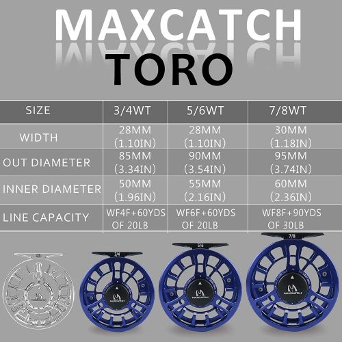  [아마존베스트]MAXIMUMCATCH Toro Fly Reel 3/4 5/6 7/8WT Super Lightweight Large Spool Core Precise Execution Striking Design Green Blue Black