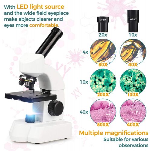  [아마존베스트]MAXLAPTER Microscope for Students Kids, 40-800x Magnification Biological Educational Microscope with Operation Accessories, Slides Set, Phone Adapter