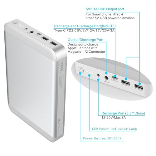  [아마존 핫딜]  [아마존핫딜]MAXOAK Type-C Power Bank for Laptop MacBook Pro/MacBook Air MacBook 2006-2018 36000mAh 5/9/12/15/20V PD USB-C External Battery Pack Portable Charger W/2USB for Mac Notebook Phone(R