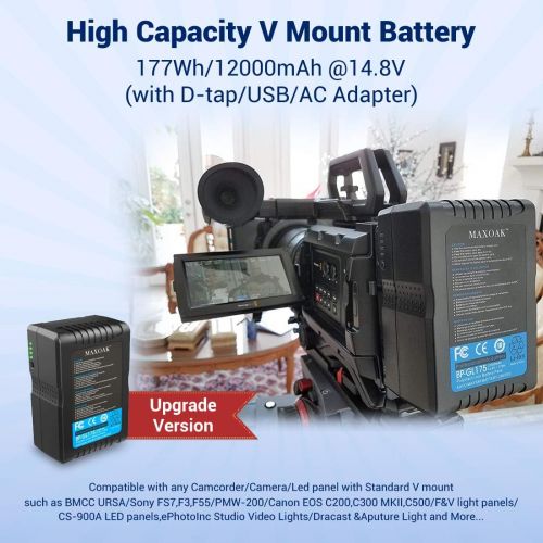  [아마존 핫딜] [아마존핫딜]MAXOAK 177Wh (12000mAh/14.8V) V Mount Battery and Charger V lock Battery for Video Camera Camcorder with D-tap(not for RED series)