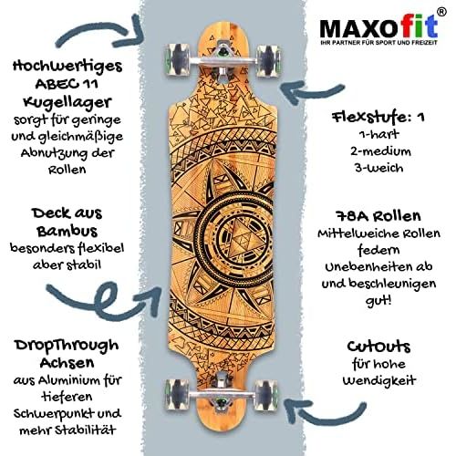  MAXOfit IHR PARTNER FUER SPORT UND FREIZEIT MAXOfit Deluxe Longboard GeoLines Bamboo No.96, Drop Through, 96,5 cm, 4 Schichten, ABEC11