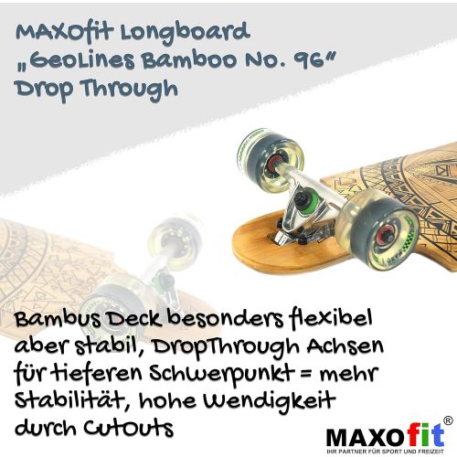  MAXOfit IHR PARTNER FUER SPORT UND FREIZEIT MAXOfit Deluxe Longboard GeoLines Bamboo No.96, Drop Through, 96,5 cm, 4 Schichten, ABEC11