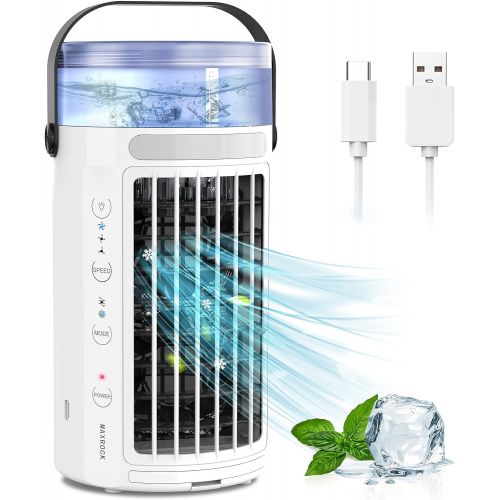  Portable Air Conditioner Fan, MAXROCK Portable AC Personal Mini Air Cooler 3 Speed Super Quiet Desk Air Cooling Fan 7 Colors LED Light for Personal Use Small Room