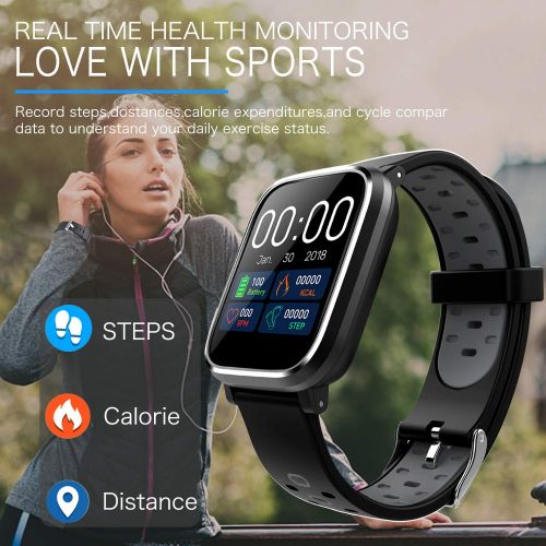  MAXSASI 1.3 LCD Smart Watch, Fitness Tracker with All-Day Heart Rate Blood Pressure Sleep Monitor, Waterproof Activity Tracker Watch with Calorie Counter Pedometer GPS Tracker (B-B