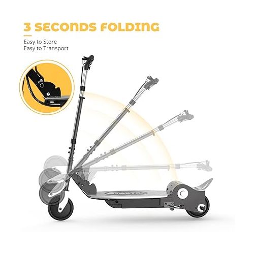  E120 Electric Scooter with Seat for Kids Ages 6-12, 60 Mins Long Battery Life, Removable Seat 2 Riding Styles, 155lbs Max Load