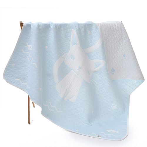  MAXWXKING 3 Layers Cotton Gauze Baby Unisex Muslin Swaddle Blanket Comfortable Bath Towel Comforter Quilt for Toddler Newborn -Thick Soft and Absorbent 43X43 inch (Kitten Blue)