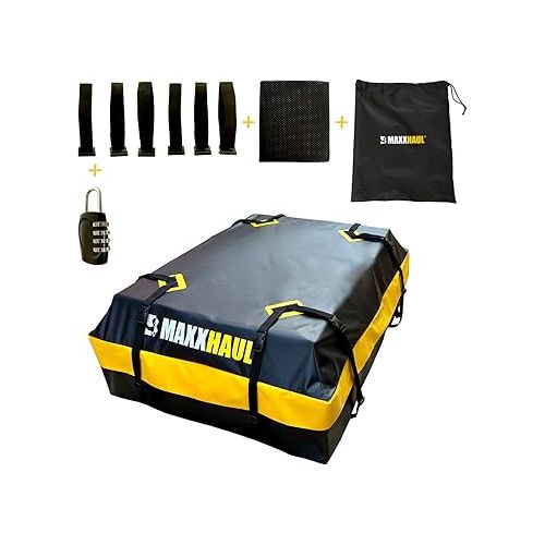  MaxxHaul 50719 Universal Car Rooftop Cargo Bag for All Vehicles with or Without Rack, 15 Cubic feet, Waterproof