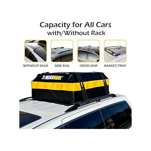  MaxxHaul 50719 Universal Car Rooftop Cargo Bag for all vehicles with or without rack, 15 Cubic feet, Waterproof