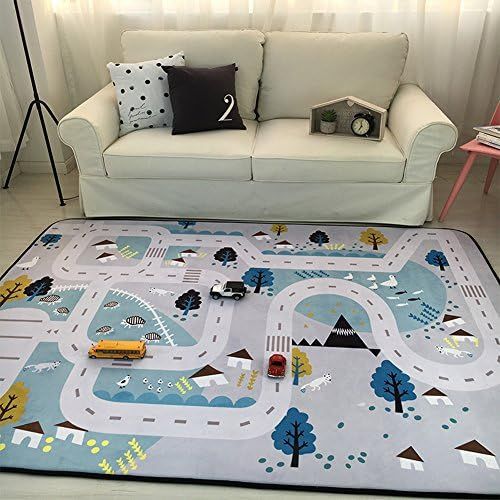  MAXYOYO Play Mat for Baby Grey Area Rug Foam Play Mat Living Room Floor Mats Baby Crawling Mats Climbing Pad Nursery Rug Carpet, Village, 59 by 79 Inches