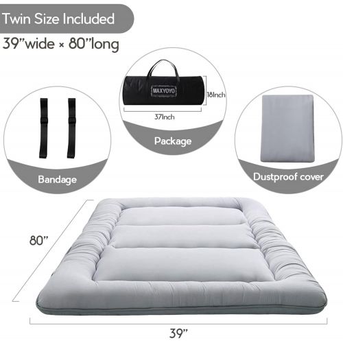  MAXYOYO Japanese Floor Mattress Futon Mattress, Thicken Tatami Mat Sleeping Pad Foldable Roll Up Mattress Boys Girls Dormitory Mattress Pad Kids Floor Lounger Bed Couches and Sofas, Grey,