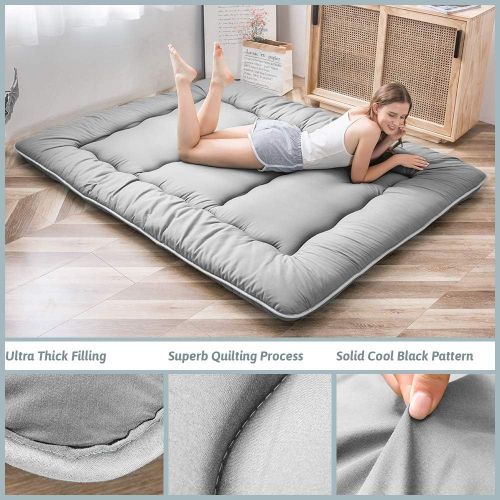  MAXYOYO Japanese Floor Mattress Futon Mattress, Thicken Tatami Mat Sleeping Pad Foldable Roll Up Mattress Boys Girls Dormitory Mattress Pad Kids Floor Lounger Bed Couches and Sofas, Grey,