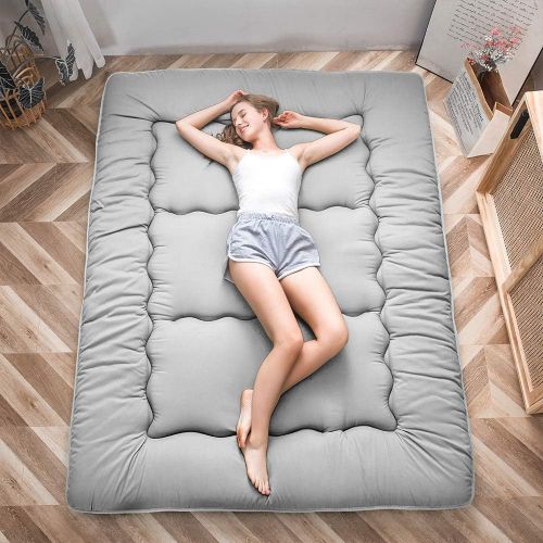  MAXYOYO Japanese Floor Mattress Futon Mattress, Thicken Tatami Mat Sleeping Pad Foldable Roll Up Mattress Boys Girls Dormitory Mattress Pad Kids Floor Lounger Bed Couches and Sofas, Grey,