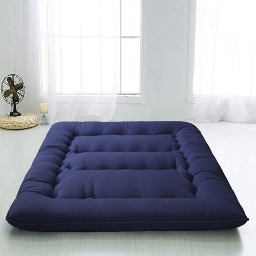  MAXYOYO Japanese Floor Mattress Futon Mattress, Thicken Tatami Mat Sleeping Pad Foldable Roll Up Mattress Boys Girls Dormitory Mattress Pad Kids Floor Lounger Pillow Bed, Navy, Twin Size