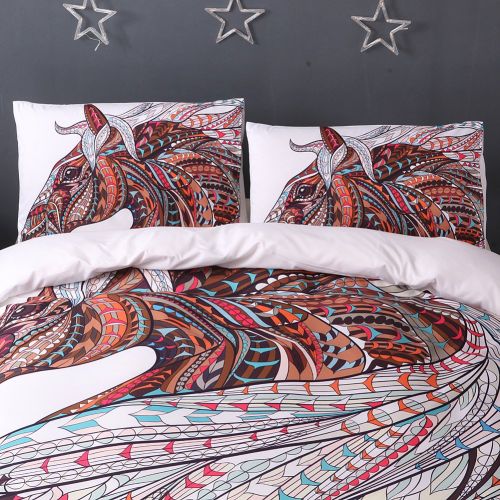  MAXYOYO 3-Piece Mandala Brown Horse Printed Duvet Cover Set King Size Included 1 Duvet Cover with 2 Pillow Shams, Bohemian Bedding Set Boho Comforter Set(Without Comforter)