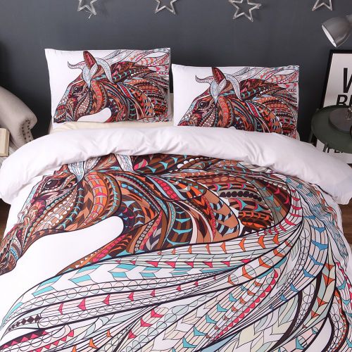  MAXYOYO 3-Piece Mandala Brown Horse Printed Duvet Cover Set King Size Included 1 Duvet Cover with 2 Pillow Shams, Bohemian Bedding Set Boho Comforter Set(Without Comforter)