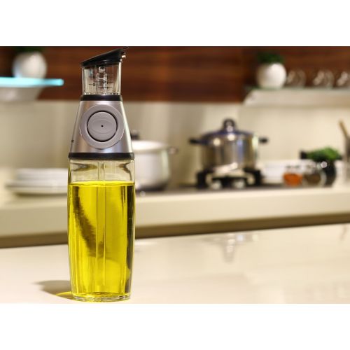  MAXZONE Olive Oil Dispenser Bottle -9 Oz Oil Bottle Glass with NoOil Pourer Dispensing Bottles for Kitchen - Olive Oil Glass Dispenser to Measure Cooking Vegetable Oil and Vinegar(