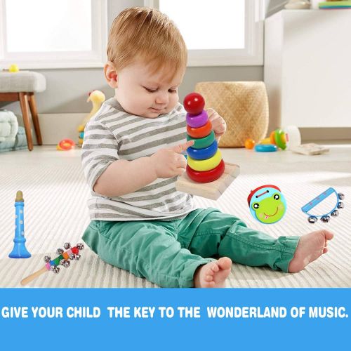  [아마존베스트]MAXZONE Kids Musical Instruments Sets, 12pcs Wooden Percussion Instruments Toys Tambourine Xylophone for Kids Playing Preschool Education, Early Learning Musical Toys for Boys and Girls Gi