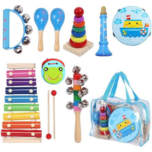  [아마존베스트]MAXZONE Kids Musical Instruments Sets, 12pcs Wooden Percussion Instruments Toys Tambourine Xylophone for Kids Playing Preschool Education, Early Learning Musical Toys for Boys and Girls Gi