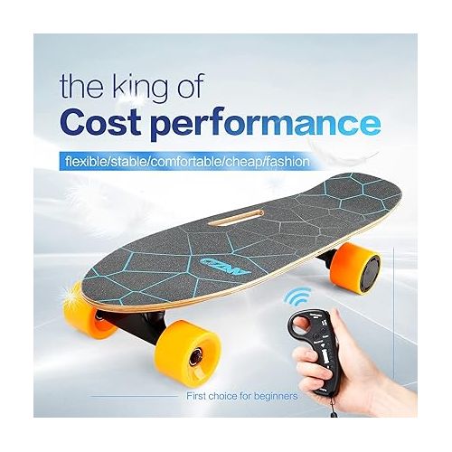  Small Electric Skateboard with Remote, 350W Brushless Motor/ 10 Mph Top Speed/ 8 Miles Range 7 Layers Maple Electric Longboard for Adults Teens Beginners, Easy Carry Handle Design