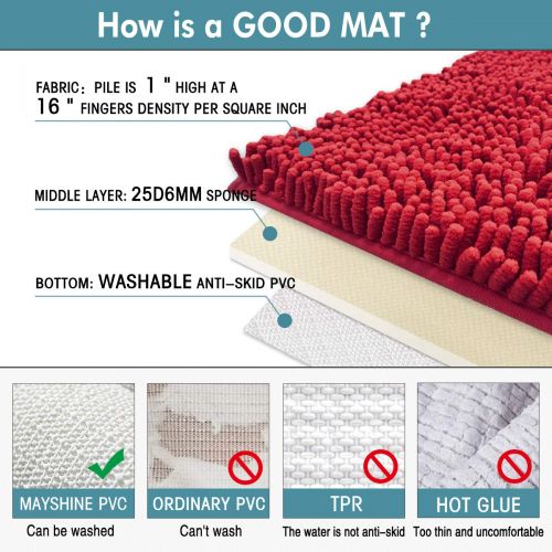  MAYSHINE Bath Mat Dog Bed Door mat (59x31) Runner for Front Inside Floor Dirty Trapper Doormats, Quick Drying, Washable, Prevent Mud Dirt - Red