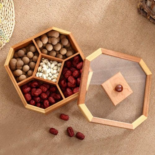  [아마존베스트]MAYiT Wooden Dried Fruit Box w/Transparent Lid, Tabletop Snack Storage Container, Multifunction Party Serving Platter for Candy/Dry Fruits/Nuts, No Compartments (Type 1 - S)