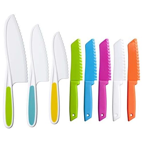  [아마존베스트]ADTIMEFC MAZYPO 8 Pieces Kids Kitchen Knife Set Plastic Knife - Kids Chef Nylon Knives Childrens Safe Cooking for Fruit, Bread, Cake, Salad, Lettuce Knife