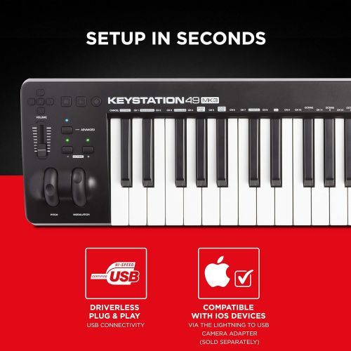  M-Audio Keystation 49 MK3 | Compact Semi Weighted 49 Key MIDI Keyboard Controller with Assignable Controls, Pitch / Modulation Wheels and Software Production Suite included USB Pow