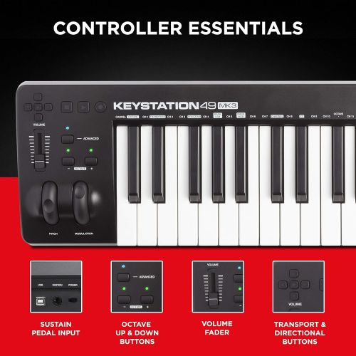  M-Audio Keystation 49 MK3 | Compact Semi Weighted 49 Key MIDI Keyboard Controller with Assignable Controls, Pitch / Modulation Wheels and Software Production Suite included USB Pow