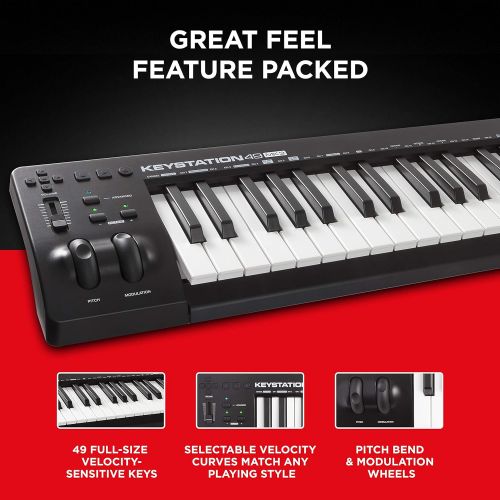  M-Audio Keystation 49 MK3 | Compact Semi Weighted 49 Key MIDI Keyboard Controller with Assignable Controls, Pitch / Modulation Wheels and Software Production Suite included USB Pow