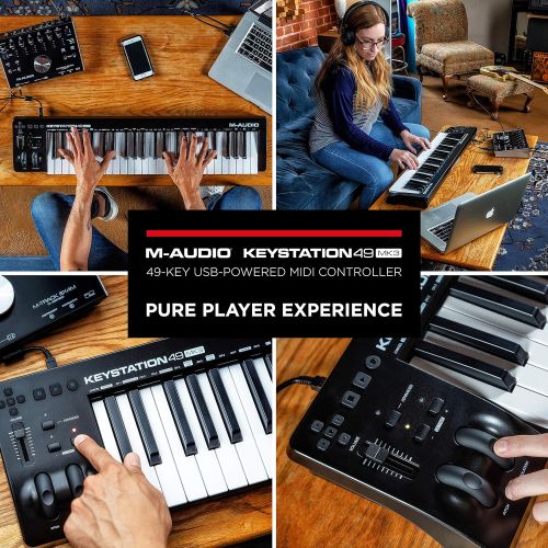  M-Audio Keystation 49 MK3 | Compact Semi Weighted 49 Key MIDI Keyboard Controller with Assignable Controls, Pitch / Modulation Wheels and Software Production Suite included USB Pow