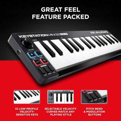  M Audio Keystation Mini 32 MK3 | Ultra Portable Mini USB MIDI Keyboard Controller With ProTools First | M Audio Edition and Xpand 2 by AIR Music Tech