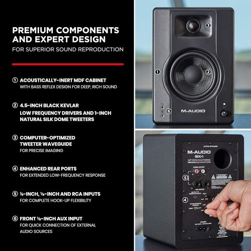  [아마존베스트]M-Audio BX4-120-Watt Powered Desktop Computer Speakers/Studio Monitors for Gaming, Music Production, Live Streaming and Podcasting (BX4 Pair)