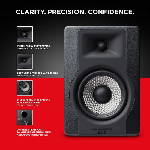  [아마존베스트]M-Audio BX5 D3 | Compact 2-Way 5 Active Studio Monitor Speaker for Music Production and Mixing With Onboard Acoustic Space Control, 1 piece