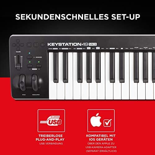  [아마존베스트]M-Audio Keystation MIDI Keyboard Controller, Pitch/Modulation Wheels + Universal Sustain Pedal with Piano Style Action