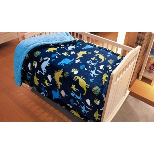  MB Home Linen MB Collections Kids Soft & Warm Sherpa Baby Toddler Boy Sherpa Blanket Navy Blue Dinosaurs Multicolor Printed Borrego Stroller or Toddler Bed Blanket Plush Throw 40X50 # Dinosaurs